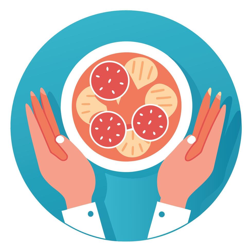 Hands holding a plate with slices of watermelon vector