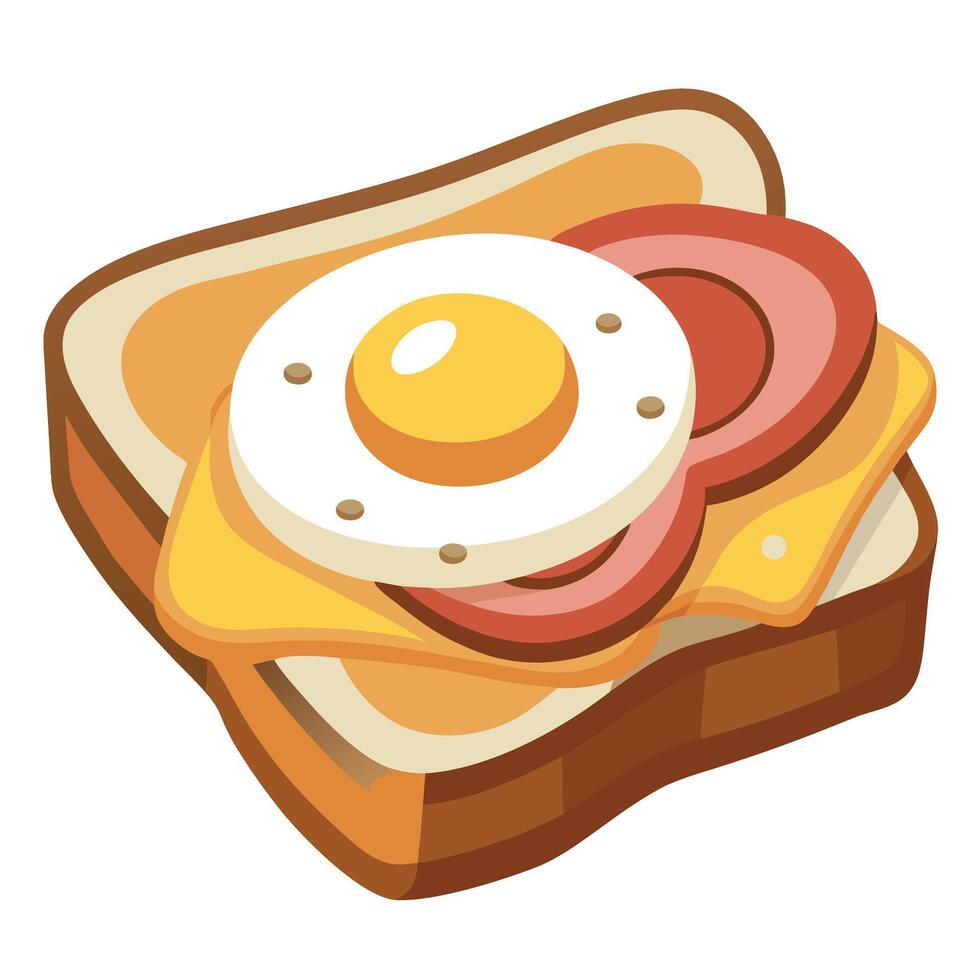 Gourmet open-faced sandwich with egg and bacon. cut out - stock . vector