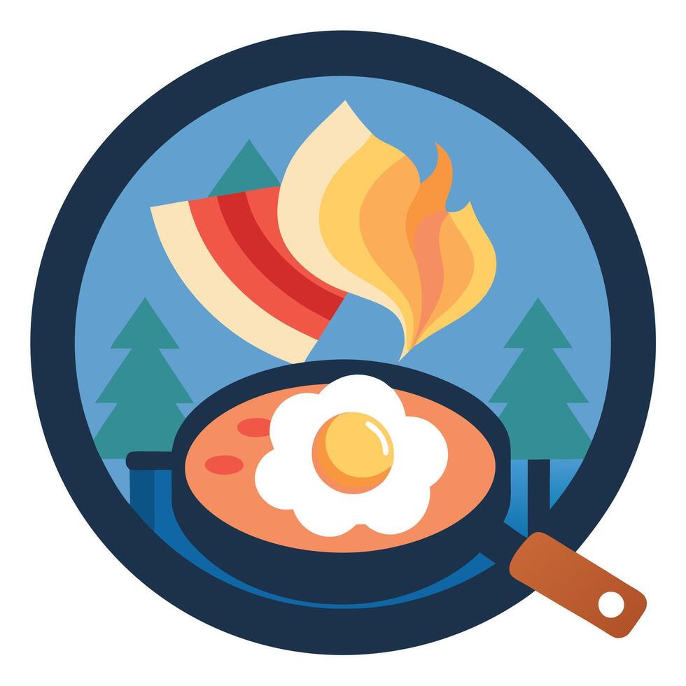 A frying pan with eggs and bacon on it vector