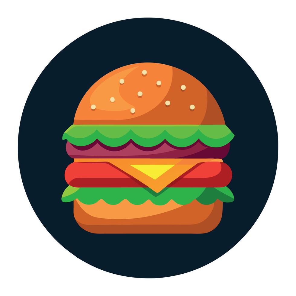 Colorful Burger with beef. lettuce. tomato. cheese. cucumber with dark background vector