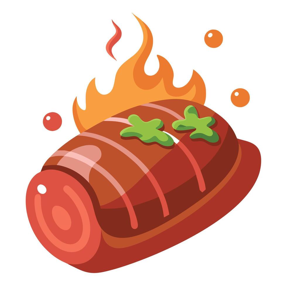 A piece of meat with green leaves on it vector