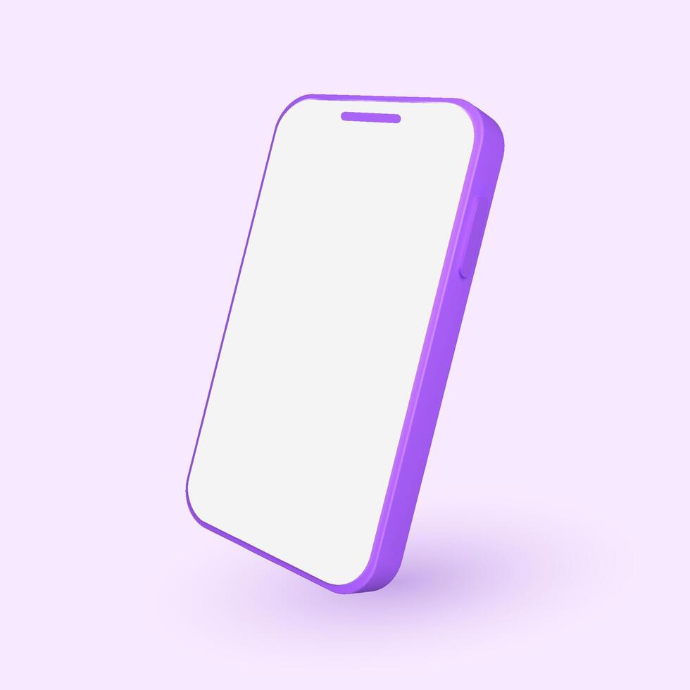 3D purple mobile phone mockup featuring a blank white display. Isolated purple smartphone on a purple background. vector