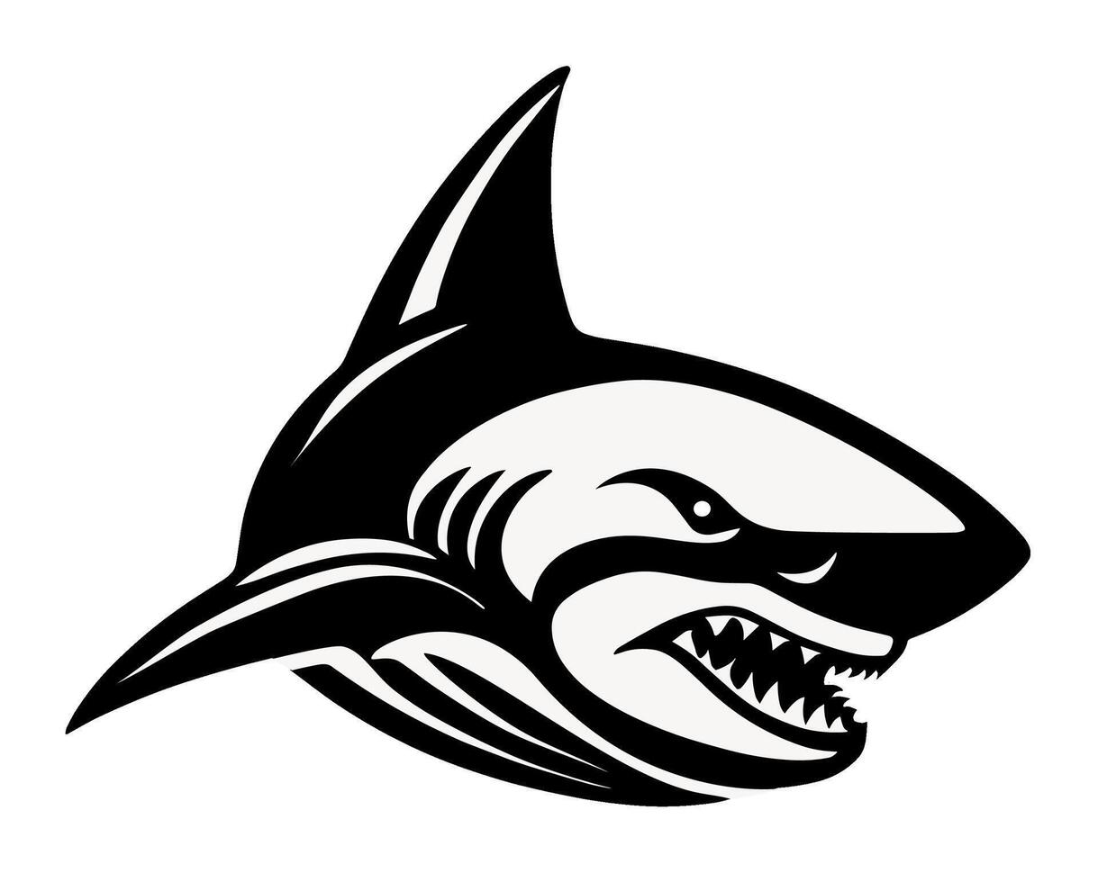 Shark, ocean predator, black and white, isolated logo or symbol. Can be used as emblem or mascot for sports or other products vector