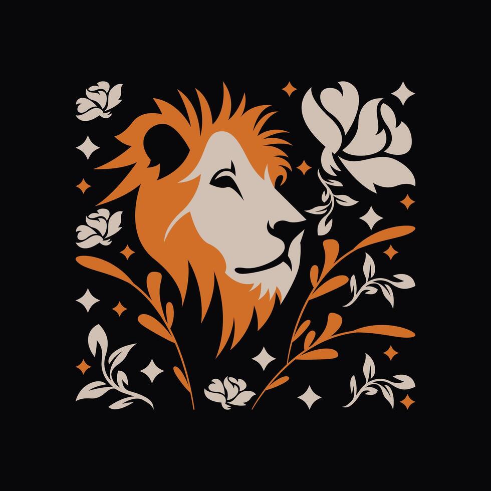 abstract illustration lion head with nature themes for t shirt or apparel design vector
