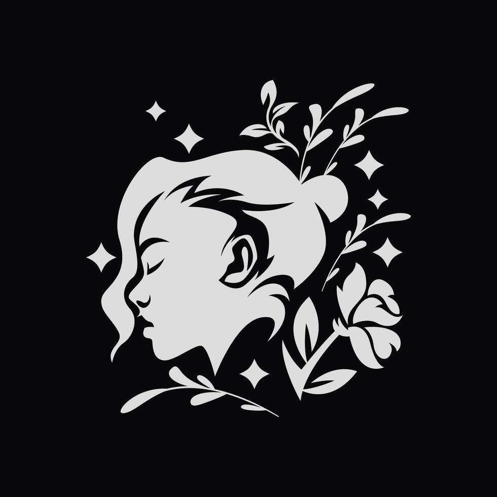abstract illustration of beautiful lady in side view with nature themes vector
