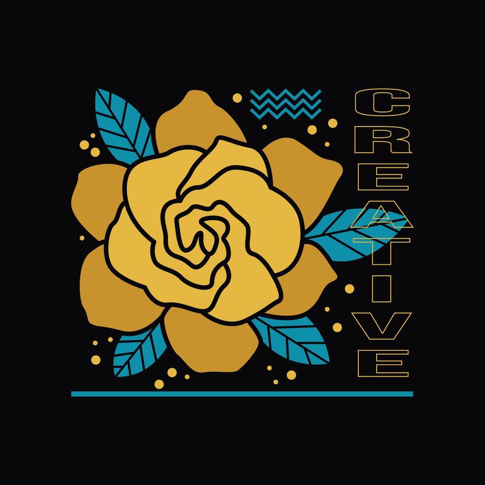 CREATIVE ART FOR T SHIRT OR APPAREL DESIGN WITH ABSTRACT FLOWER ON BLACK BACKGROUND vector