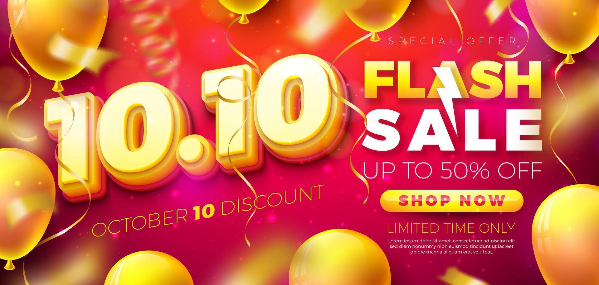 9 September Shopping Day Flash Sale Design with 3d 9.9 Number and Party Balloon on Red Background. Special Offer 50 Percent Off Campaign Discount Illustration for Coupon, Voucher, Banner, Flyer vector