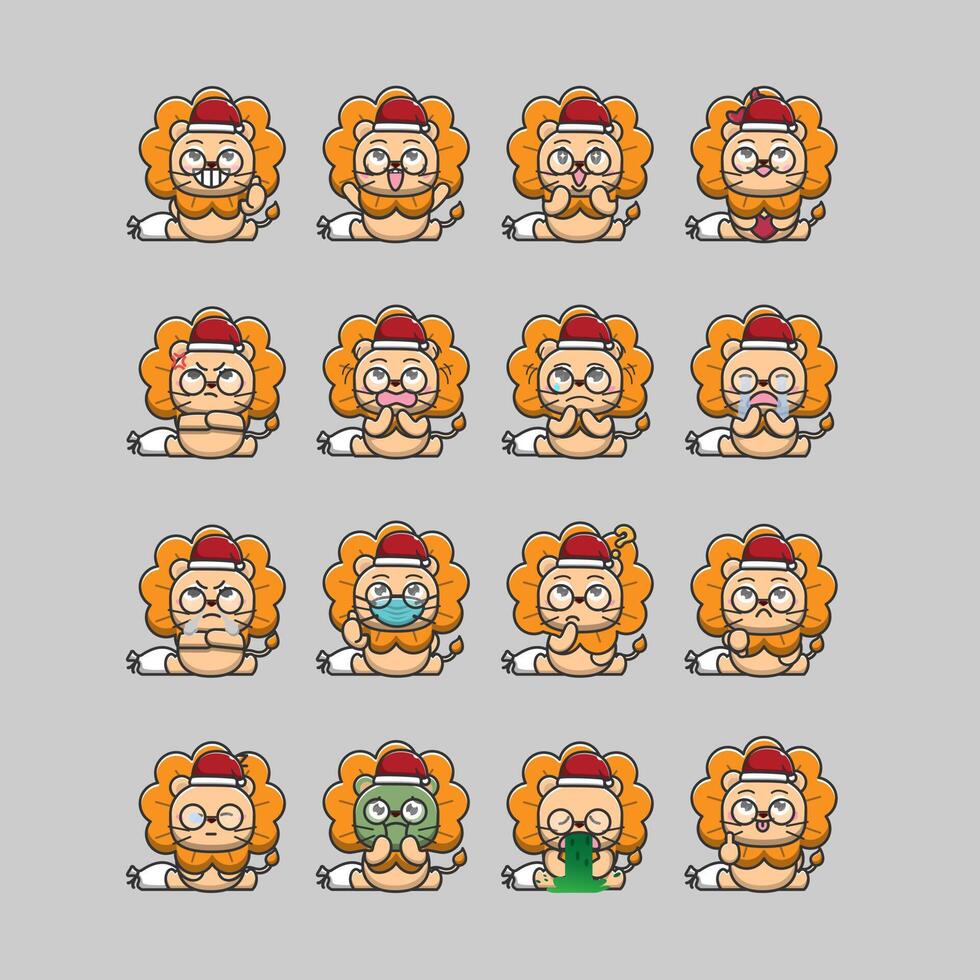 christmas lion emoticon expression bundle vector