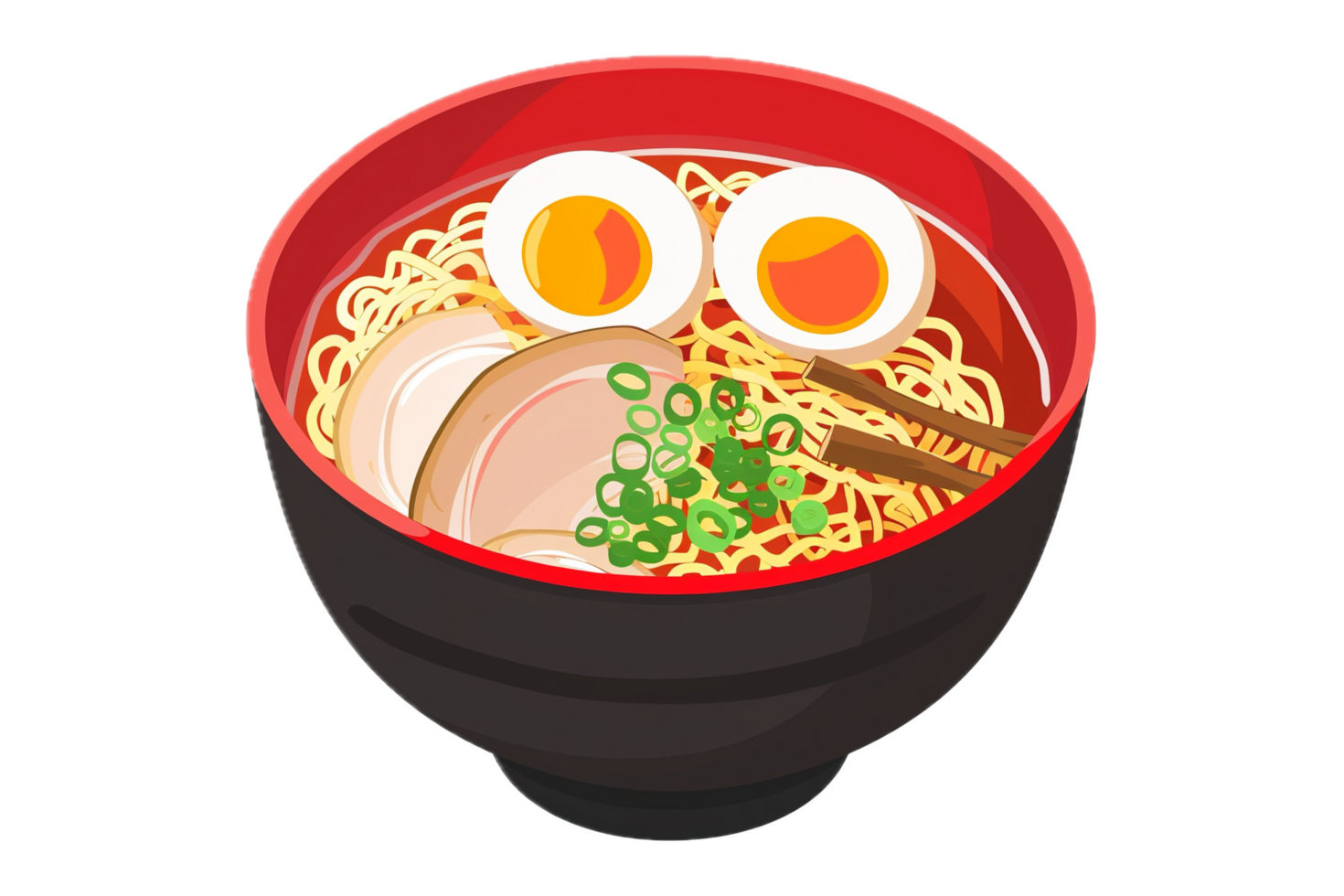 Japanese ramen dish with egg, pork, and noodles. png