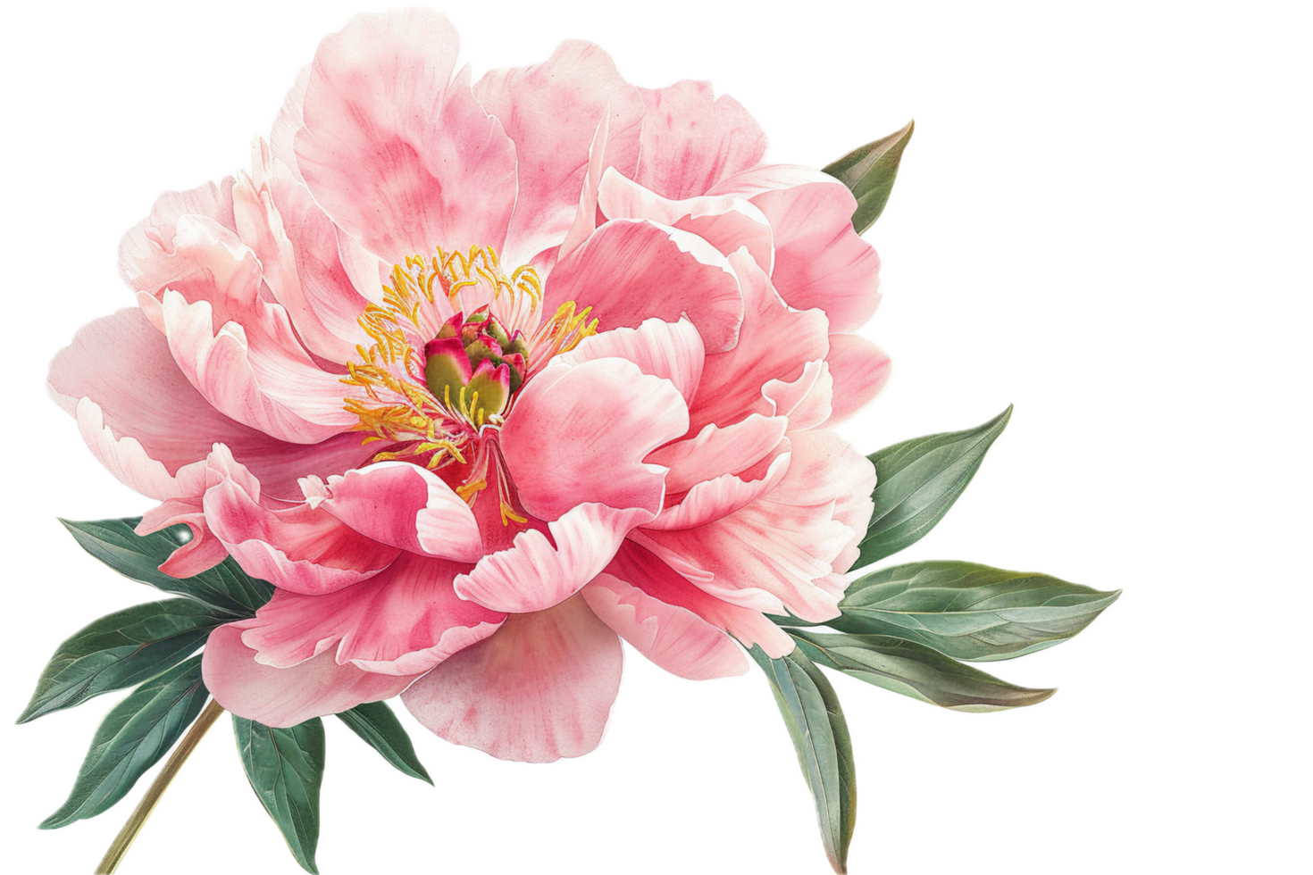 Detailed illustration of blooming pink peony. png