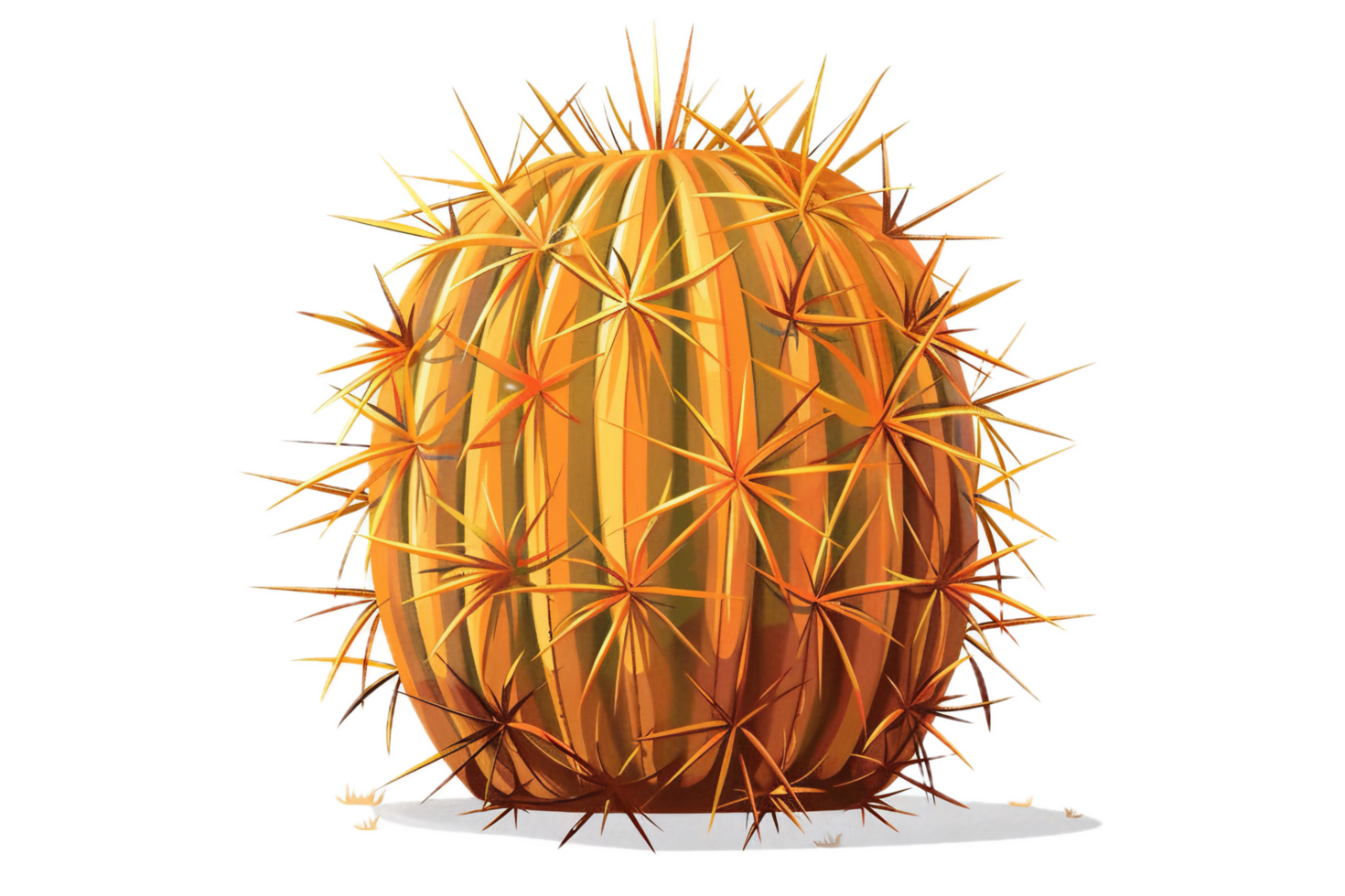 Colorful Cartoon Barrel Cactus in the Desert. png