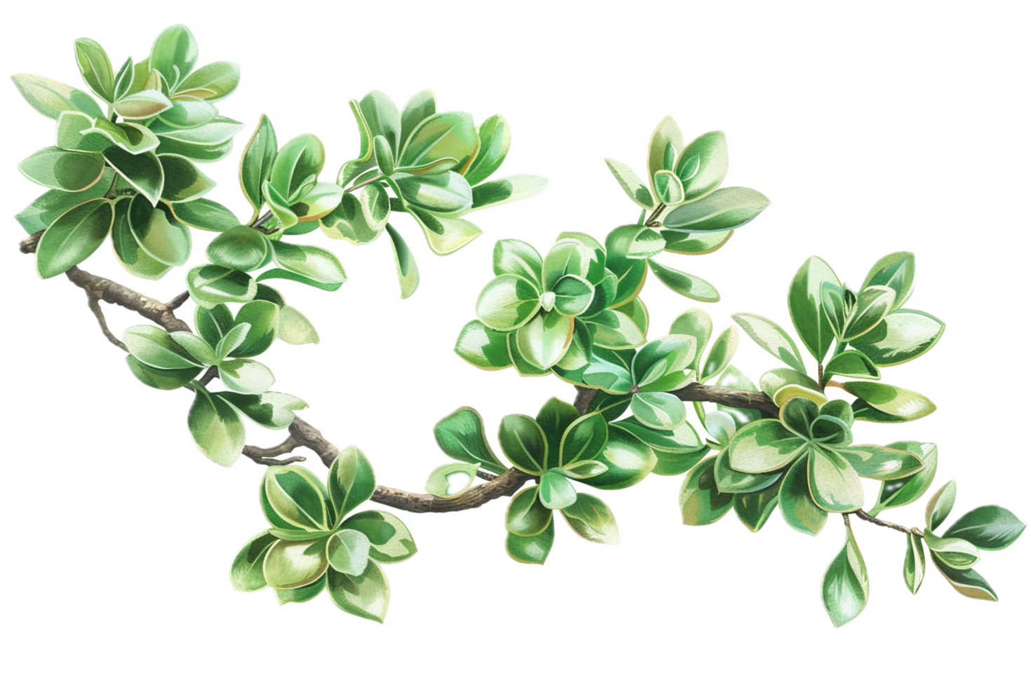 Succulent Tree Branch with Shiny Green Foliage. png
