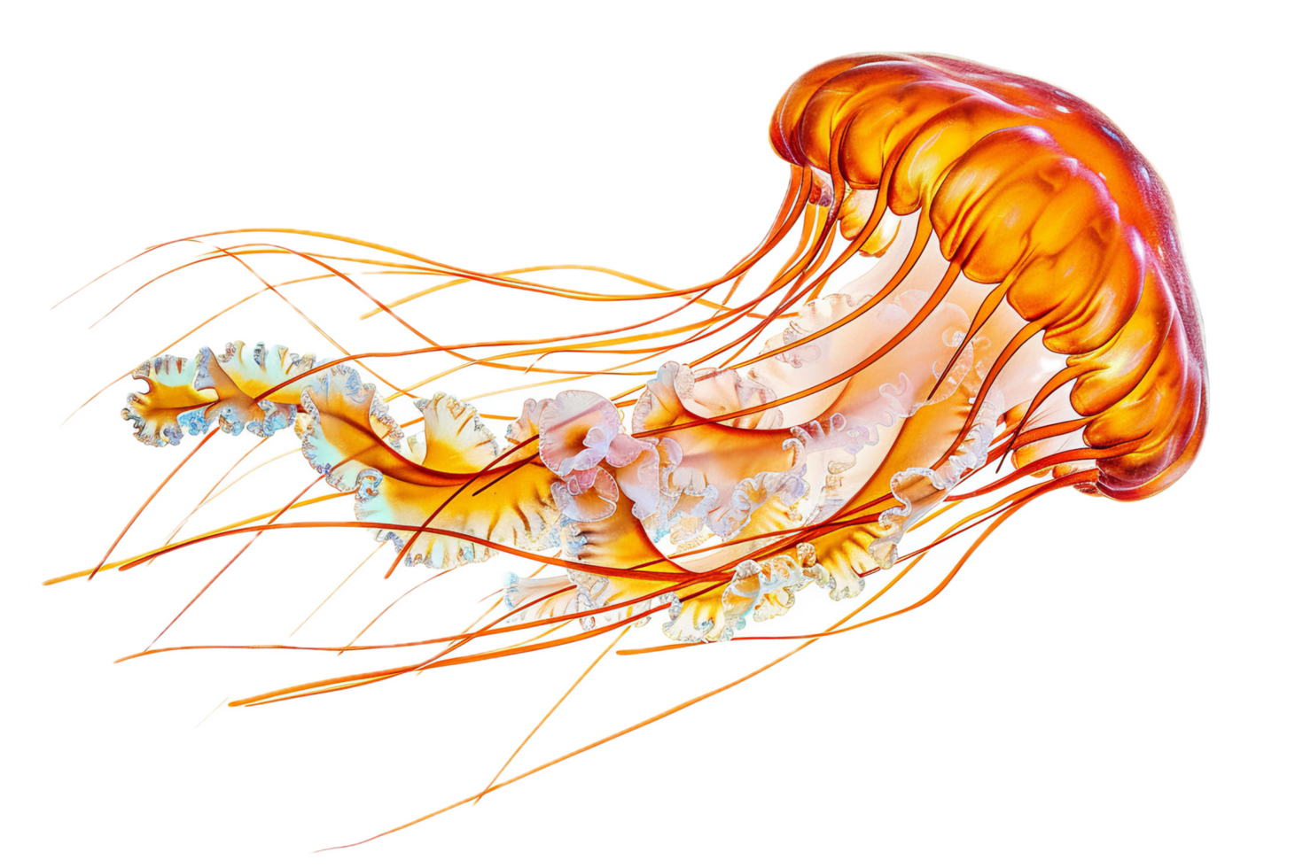Detailed Jellyfish with Bright Colors and Tentacles. png