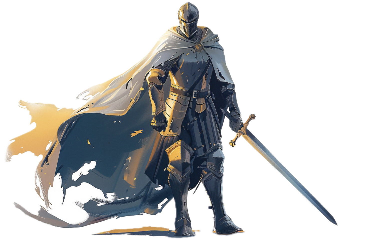 Medieval Knight in Full Armor with Cape. png