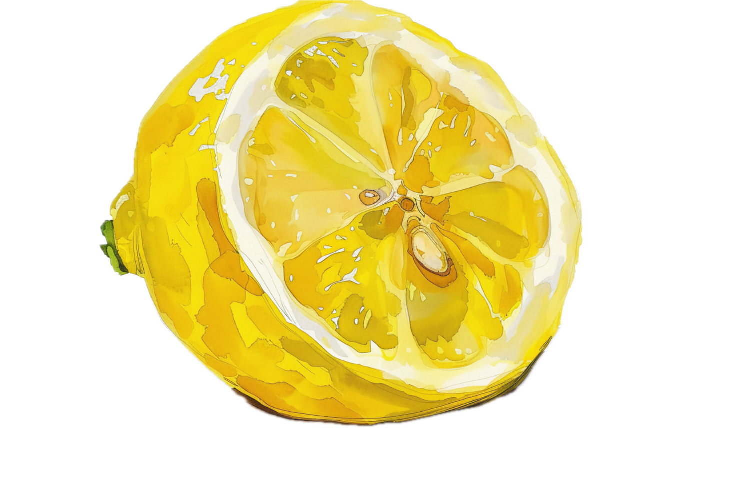 Vibrant Yellow Lemon with Half Cut View. png