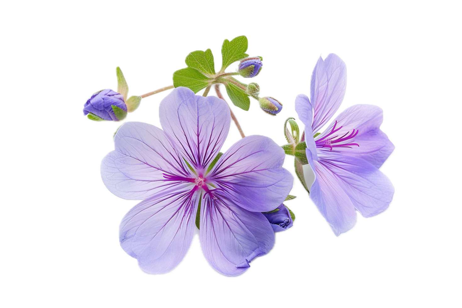 Delicate watercolor of purple geranium blossoms. png