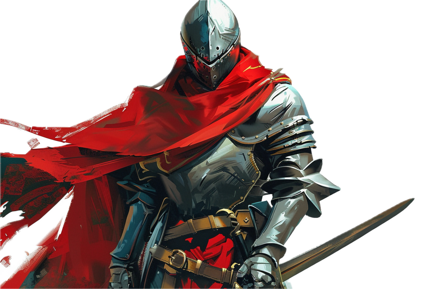 Fantasy Warrior in Silver Armor and Sword. png