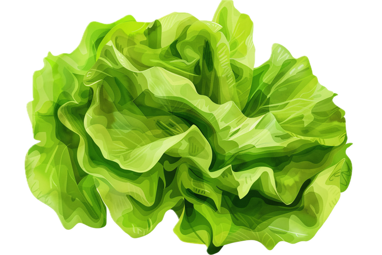 Detailed green lettuce illustration with textured leaves. png