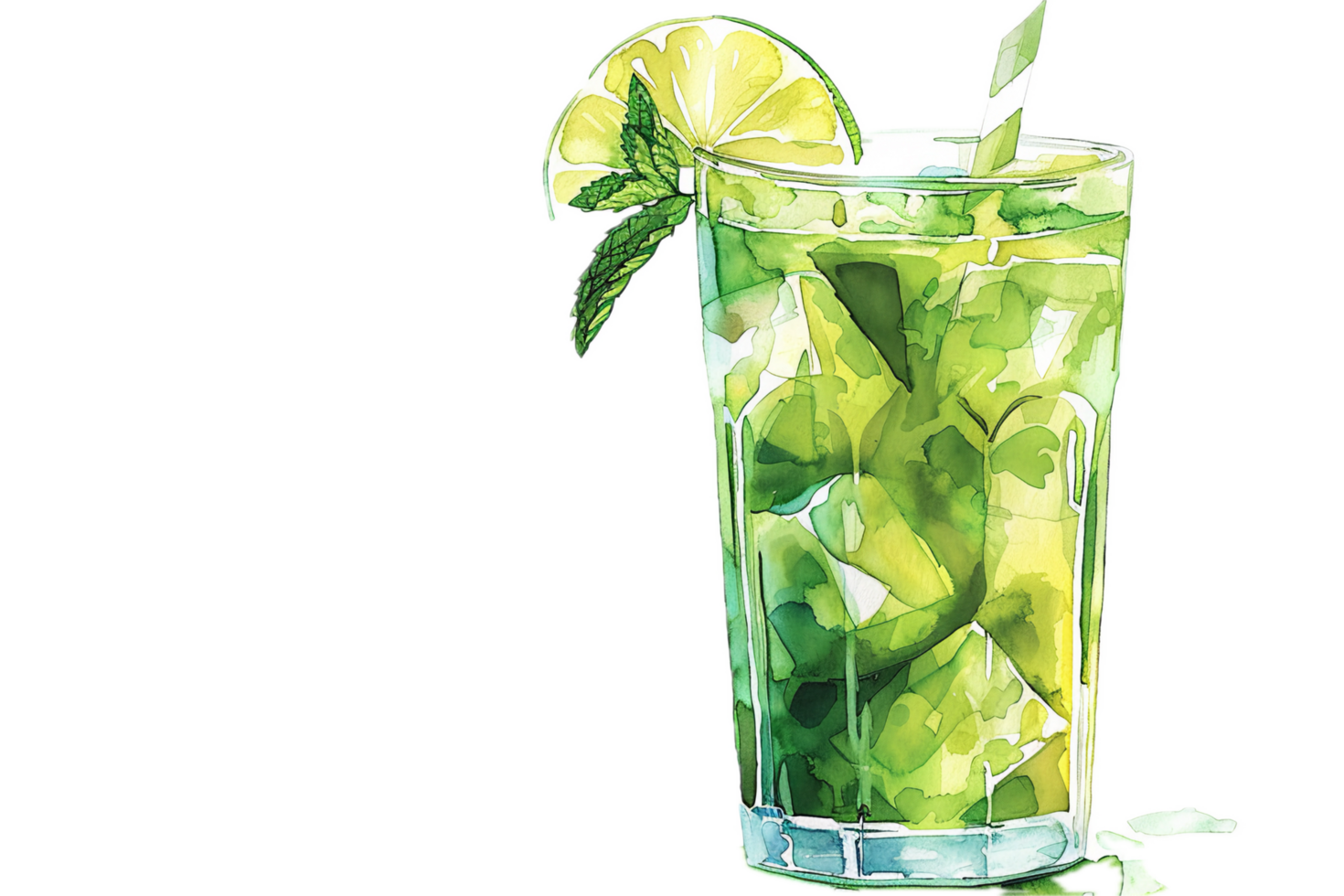 Fresh cocktail with mint and lime slice drawing. png