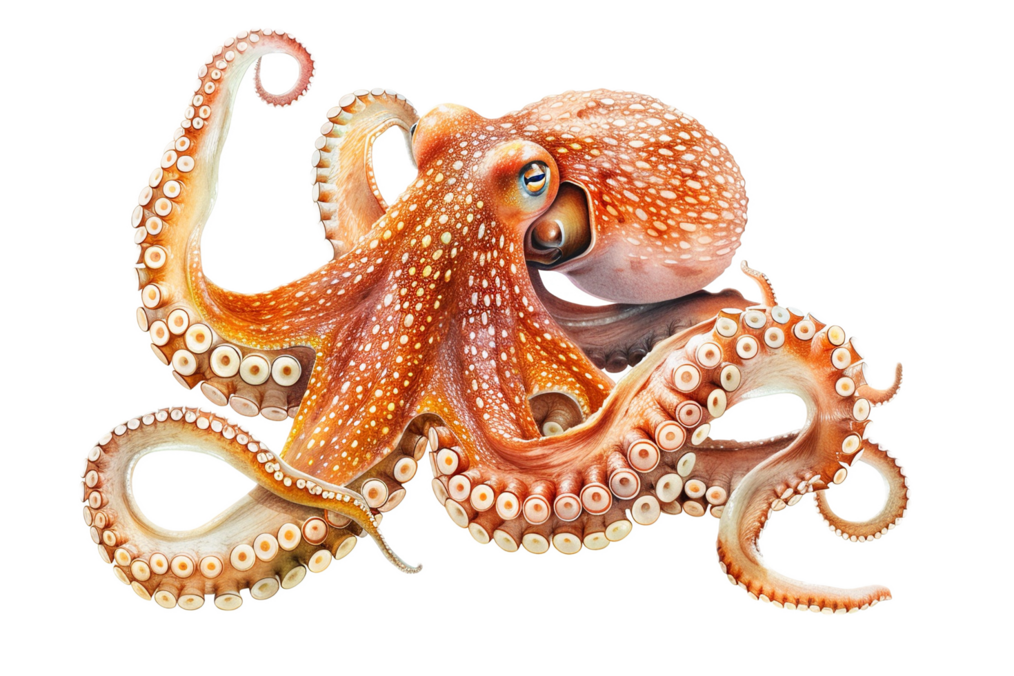 Realistic octopus with tentacles and suction cups. png