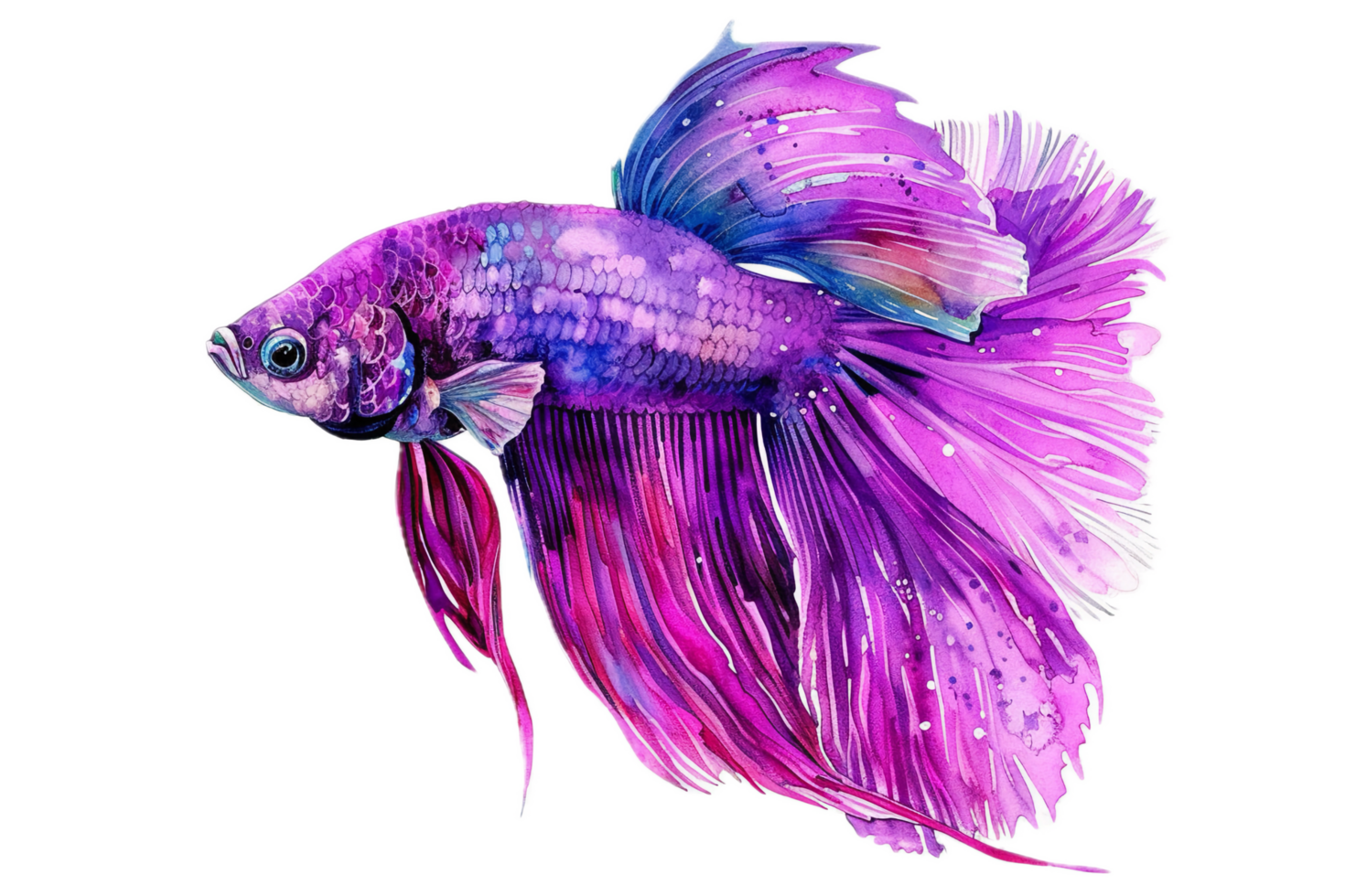 Close-up of purple betta fish with long fins. png