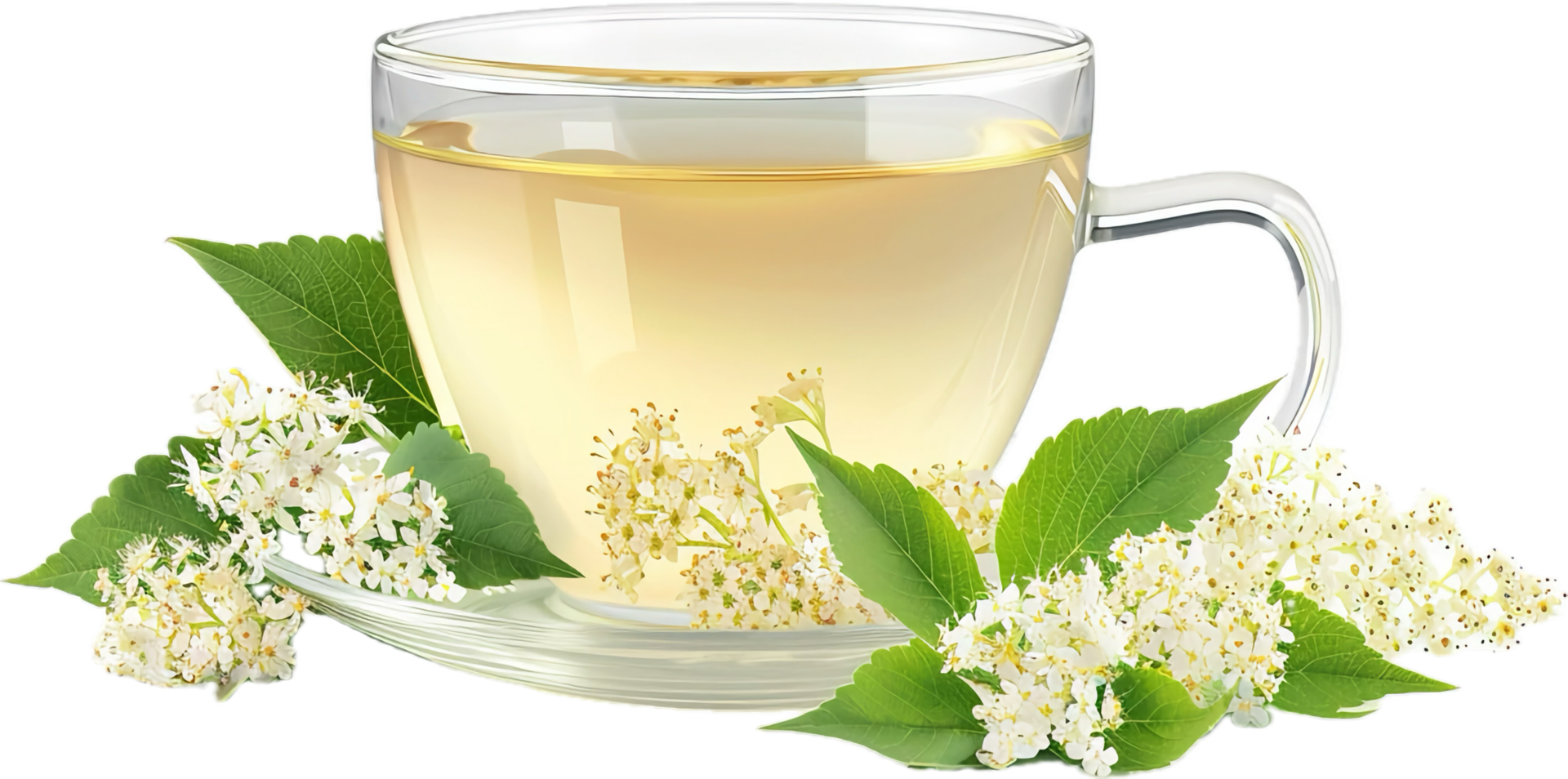 Glass Cup of Flower-Infused Herbal Tea. png