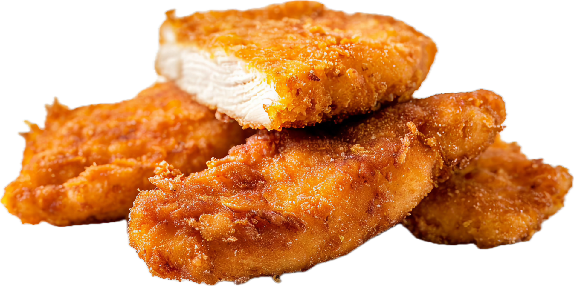 Crunchy Breaded Chicken Fillets on Fresh Lettuce. png