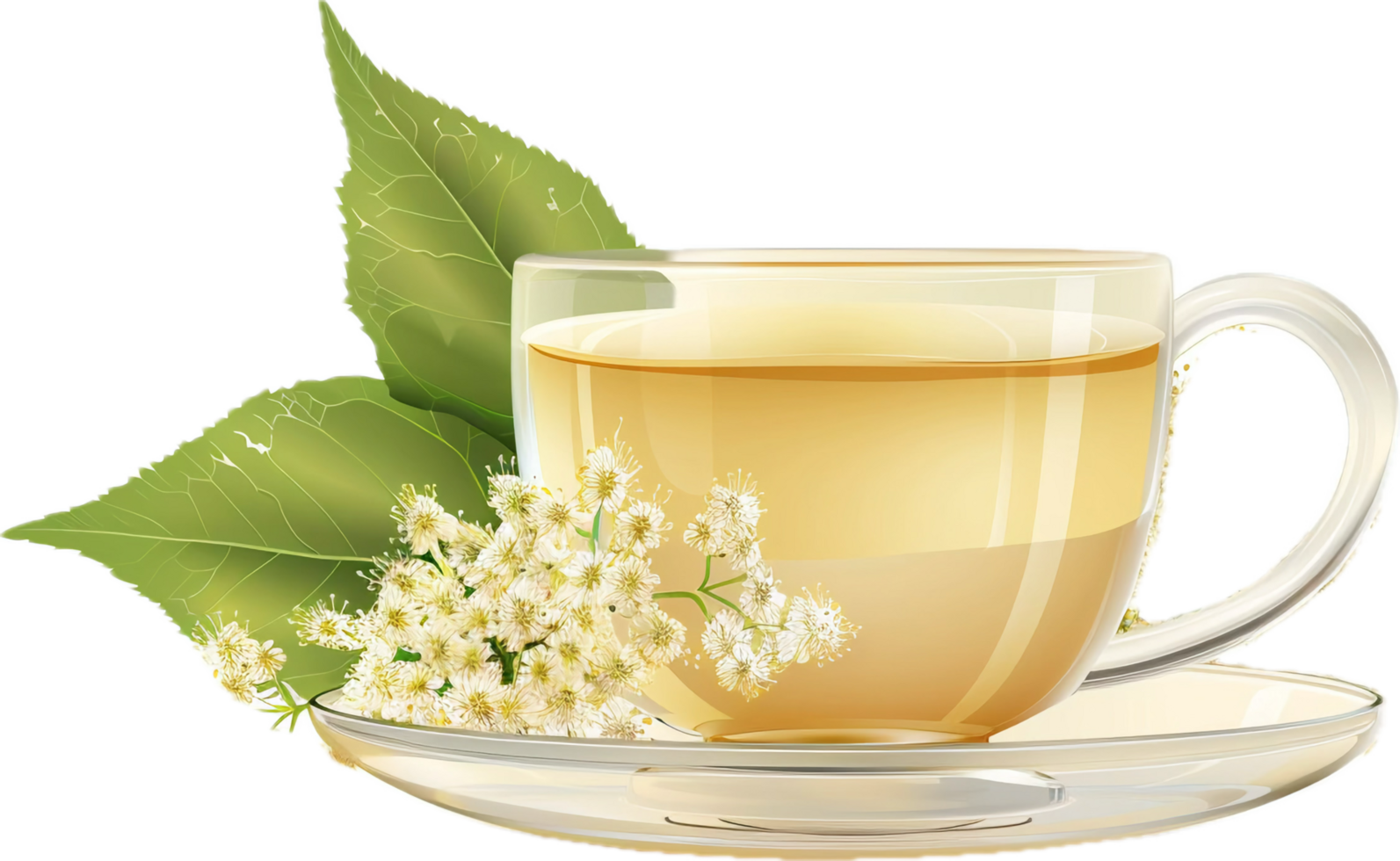 Soothing Herbal Tea with White Flowers and Leaves. png
