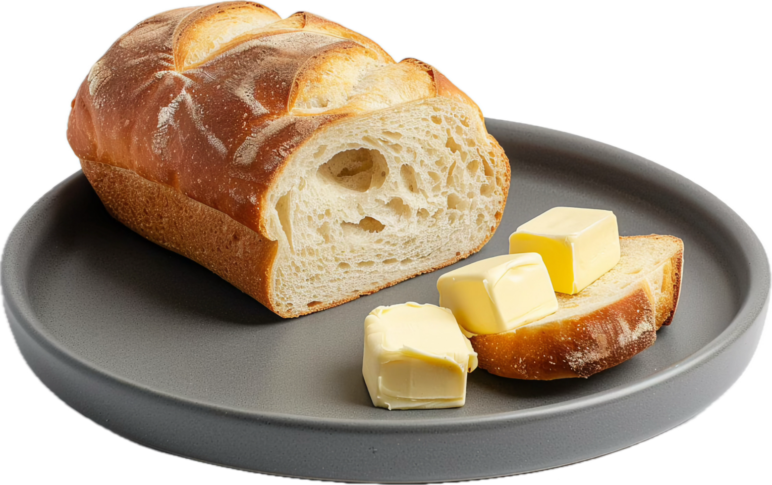 Freshly baked sourdough bread and butter. png