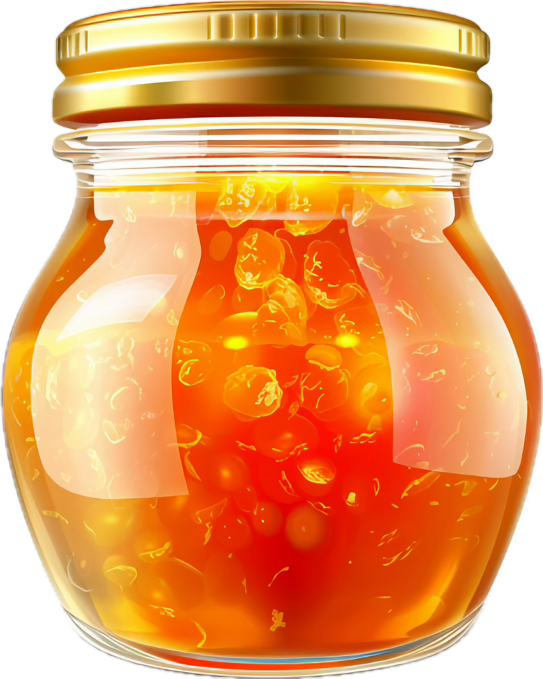 Golden honey jar with twine and metal lid. png
