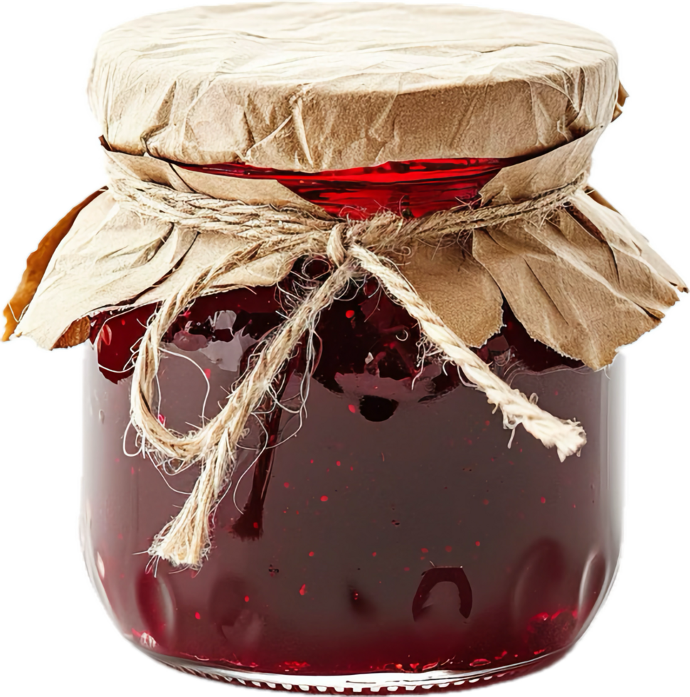 Homemade preserve jar filled with red jam. png