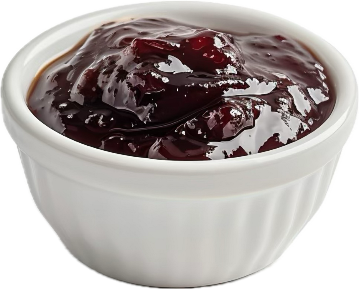 Rich Fruit Jam in Ceramic Bowl. png