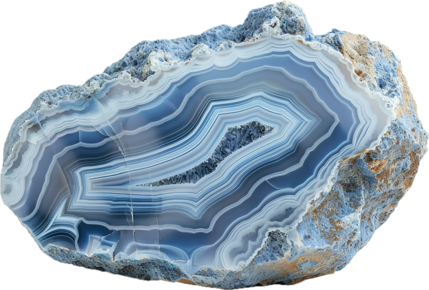 Polished blue agate gemstone with unique patterns. png