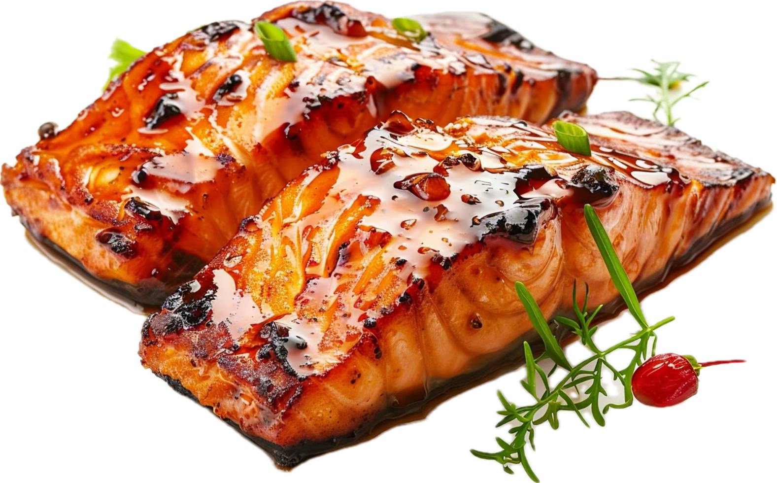 Honey glazed salmon with caramelized sauce. png