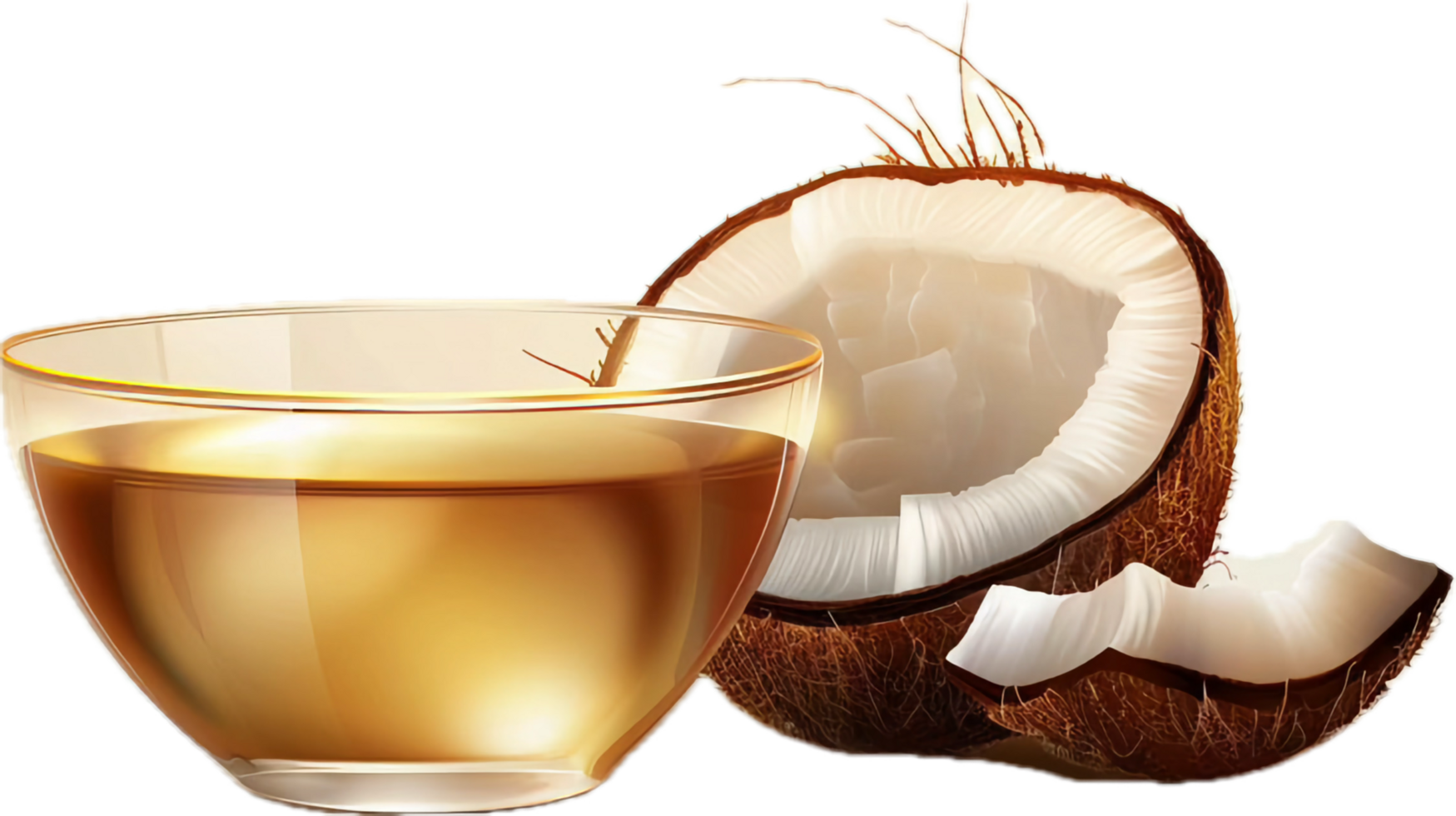 Glass of Coconut Juice with Halved Coconut. png
