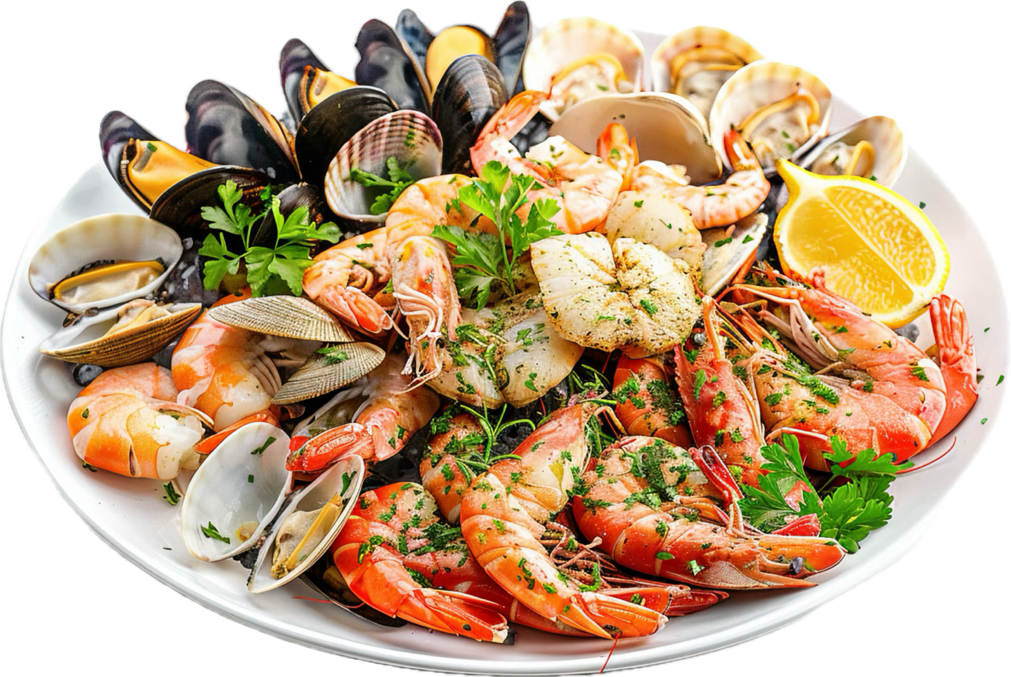 Gourmet seafood feast featuring shellfish and shrimp. png