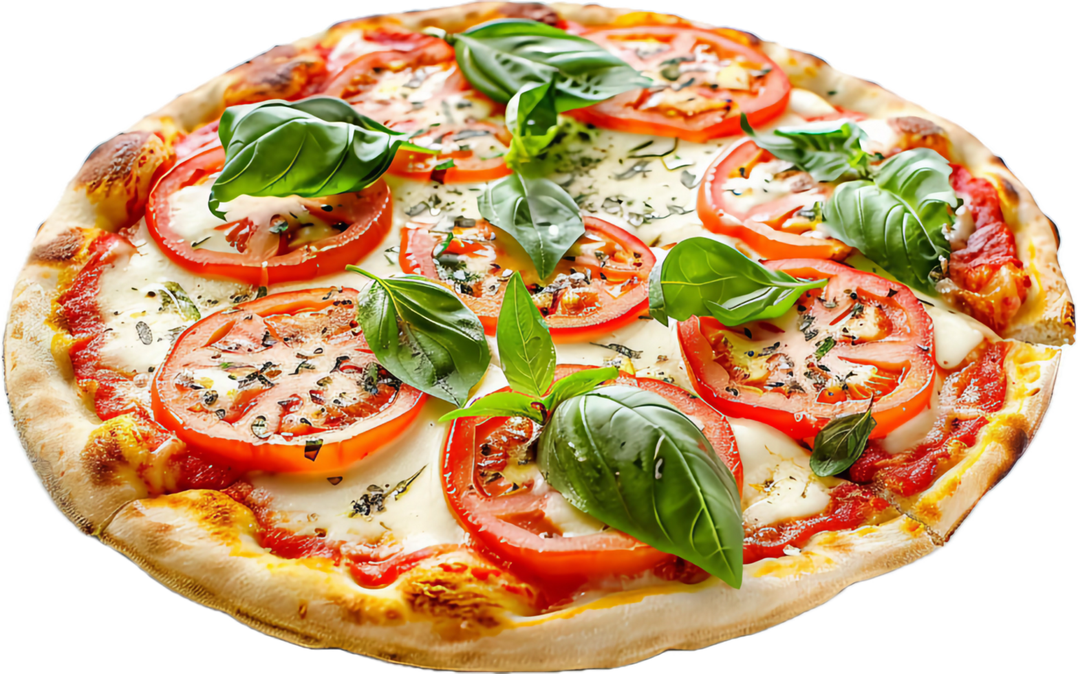 Wood-Fired Margherita Pizza with Basil Leaves. png