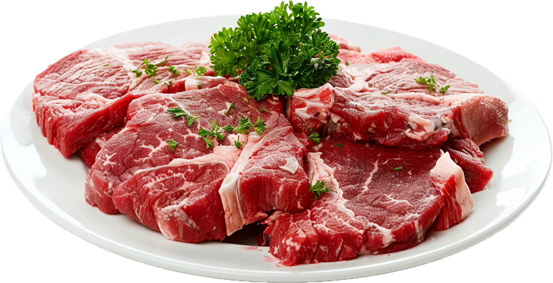 Fresh lamb meat cuts garnished with parsley. png