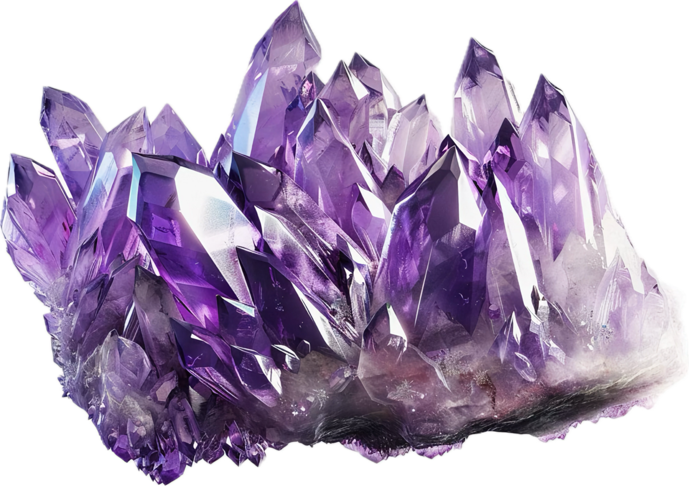 Bright violet amethyst geode mineral formation. png
