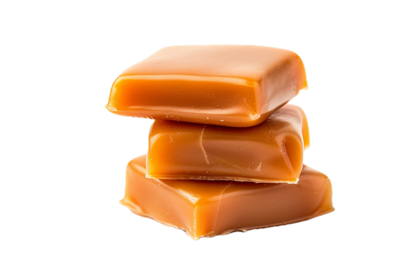Stack of Soft Caramel Chews Close-Up. png