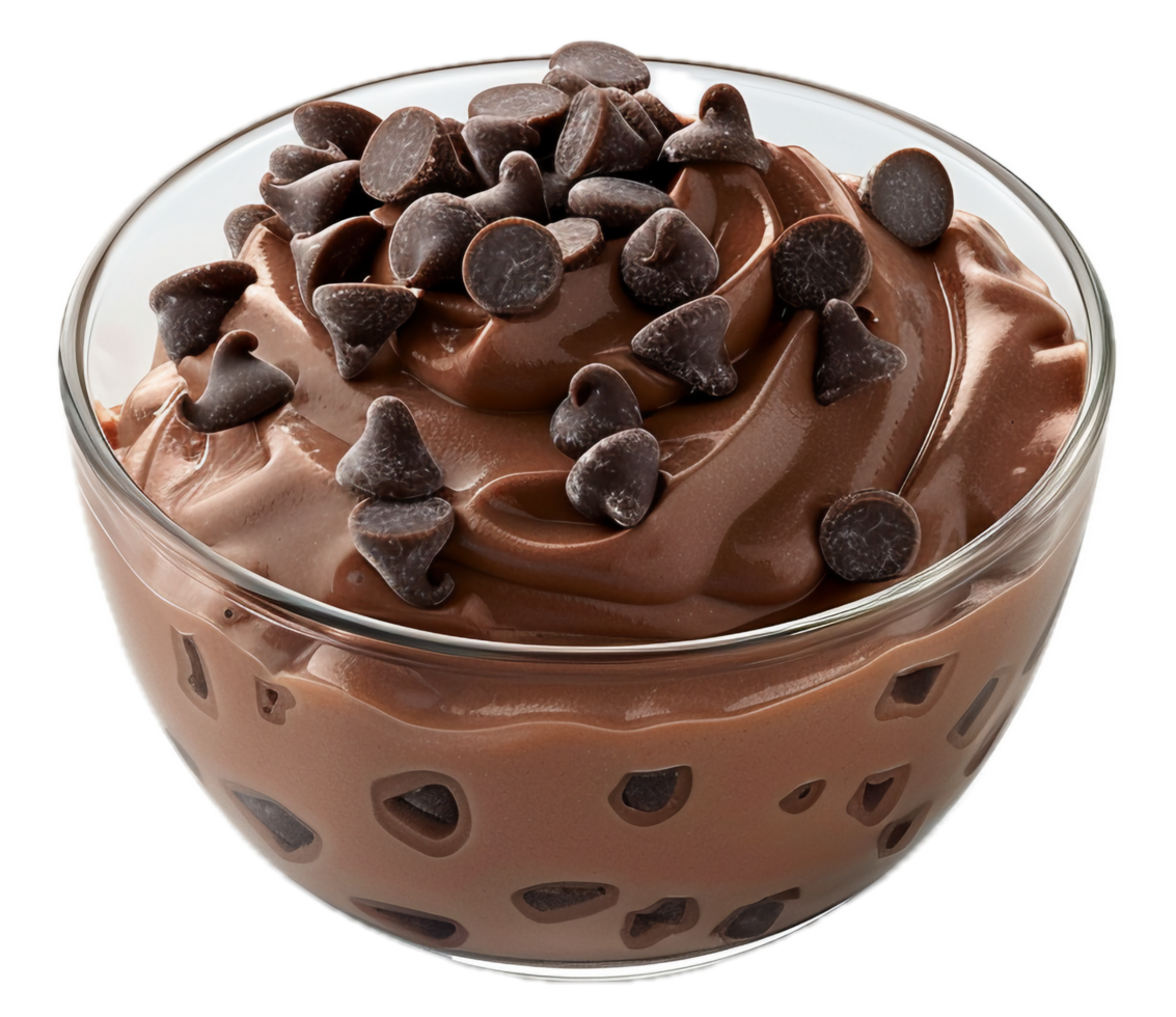 Rich chocolate mousse with dark chocolate chips. png
