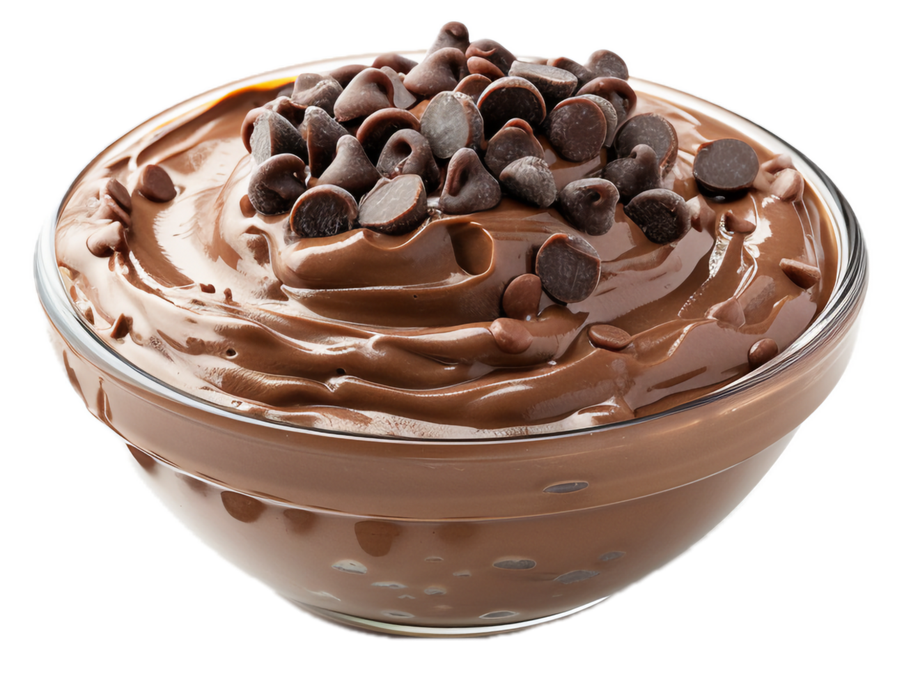 Creamy chocolate mousse dessert with chip garnish. png