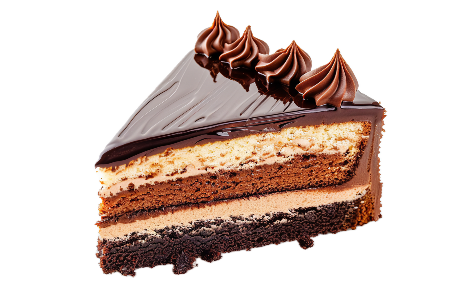 Rich Chocolate Layer Cake Slice with Ganache. png