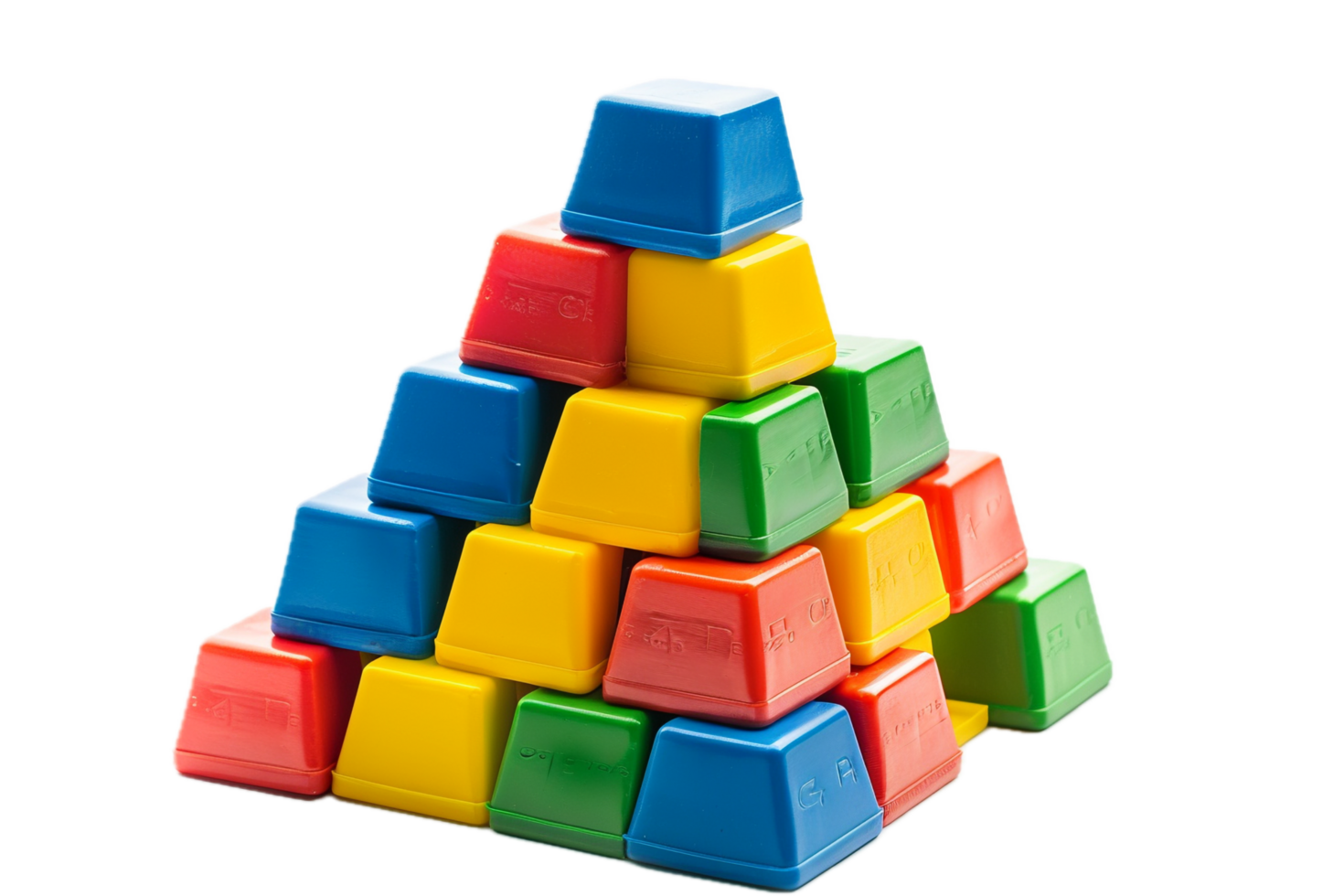 Colorful plastic building blocks stacked in pyramid. png