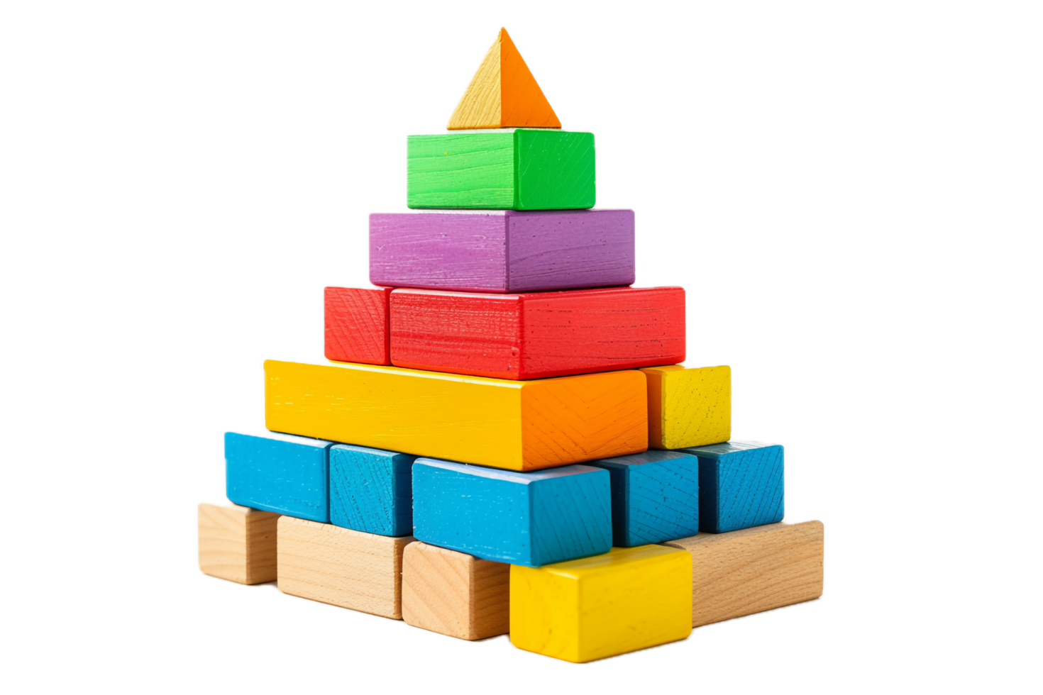 Pyramid of multicolored plastic toy blocks. png
