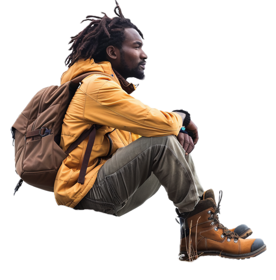 Man in outdoor workwear and hiking boots posing. png