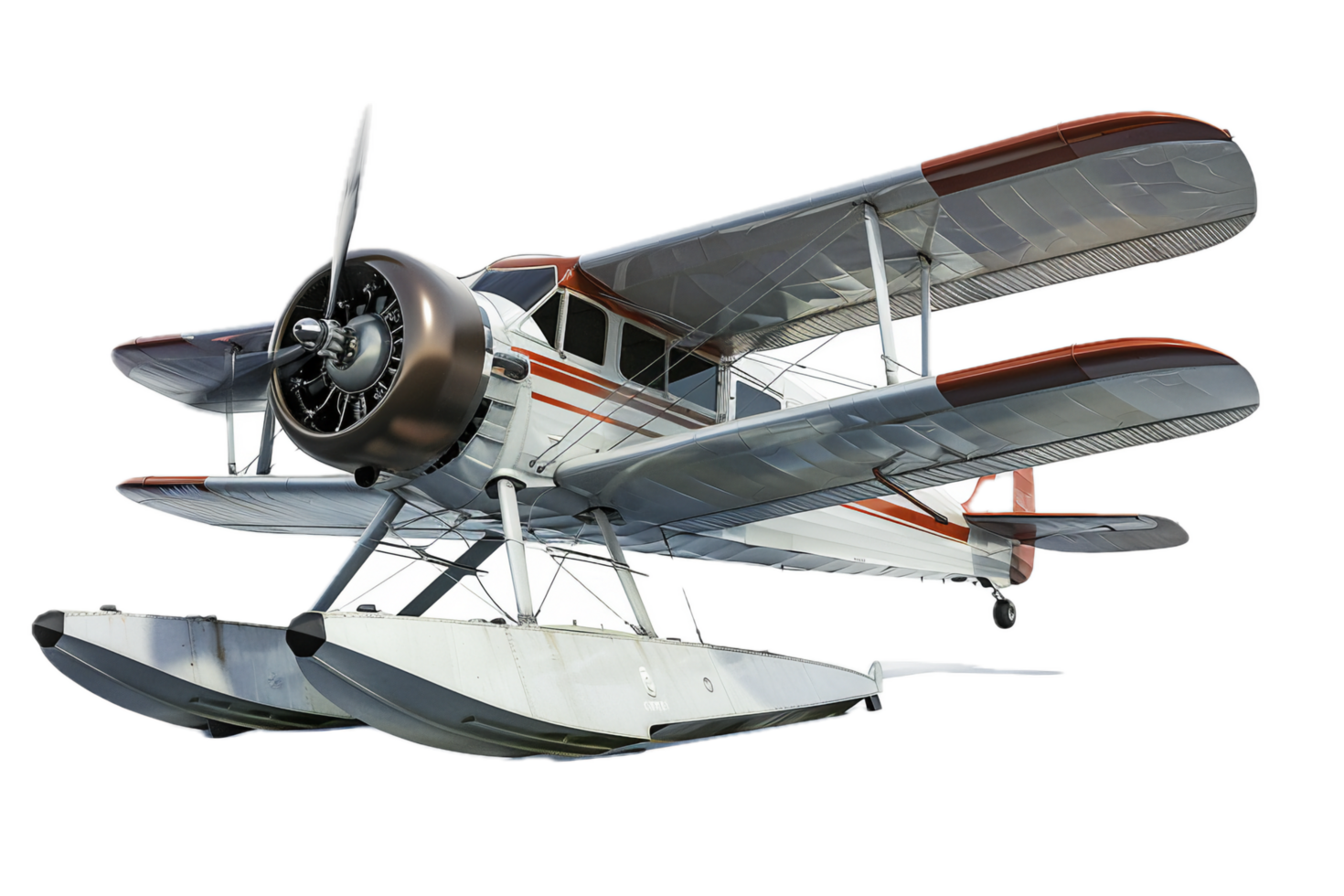 Vintage red seaplane with twin floats. png