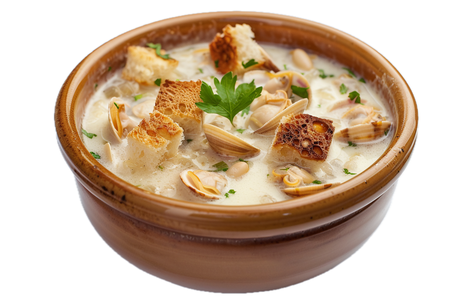 Homemade creamy vegetable soup with toasted bread. png