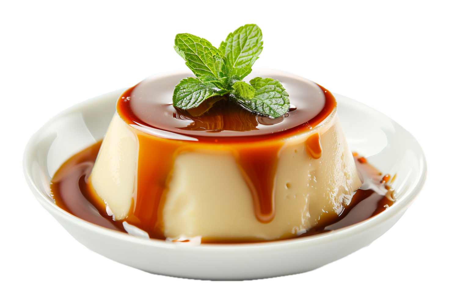 Creamy flan drizzled with caramel sauce. png