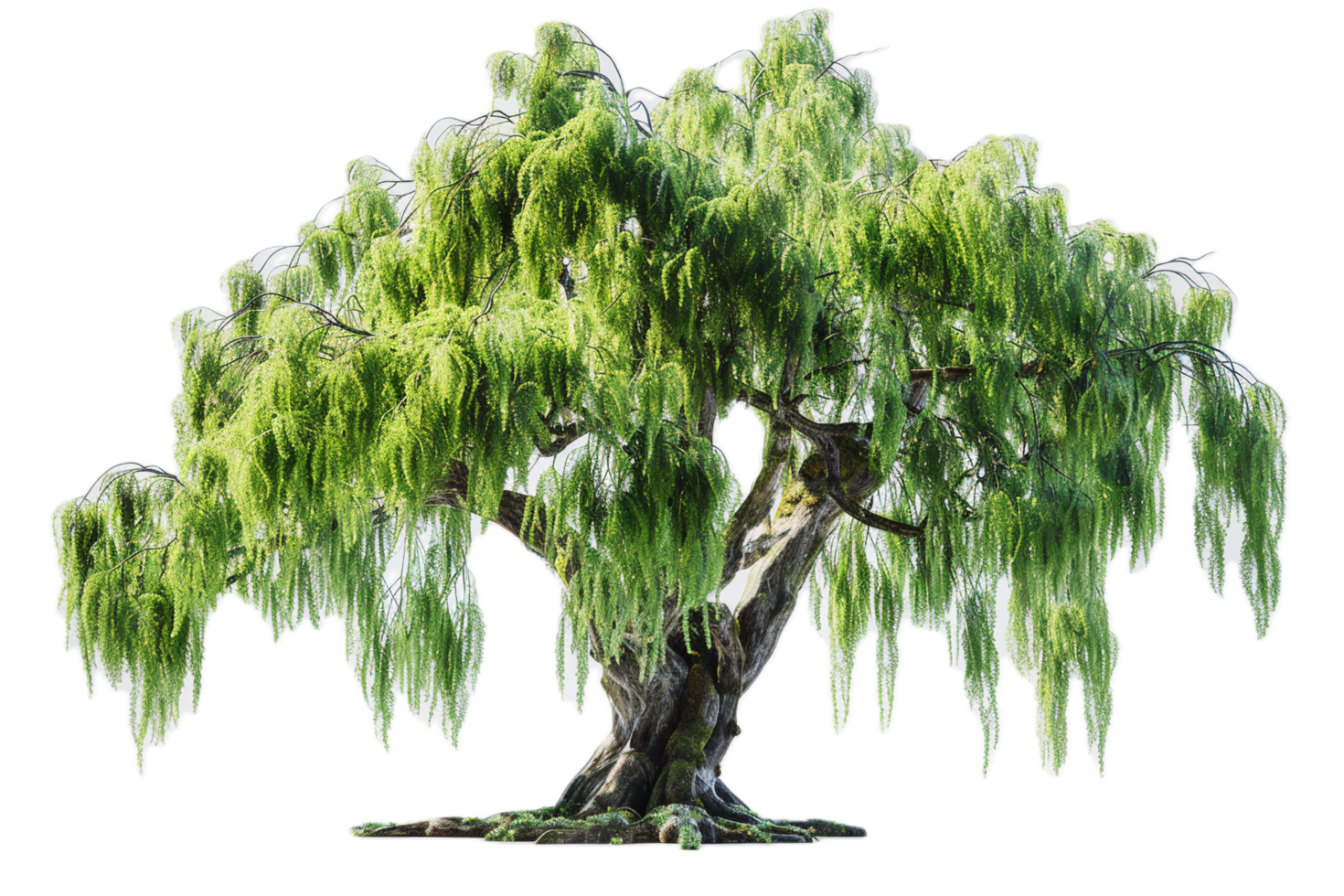 Lush green weeping willow tree with branches. png